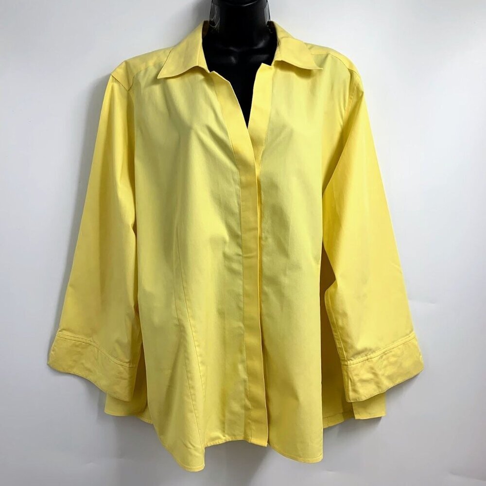 Fox Croft Women's Cotton Covered Button Up 3/4 Sleeve Collared Shirt Size 22W